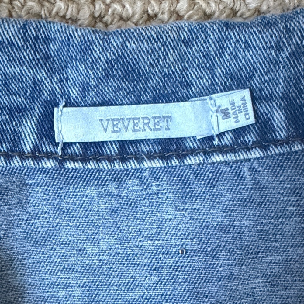 Veveret Pearl Studded Denim Jacket Cropped Jean Jacket Embellished Medium Wash - Picture 2 of 5